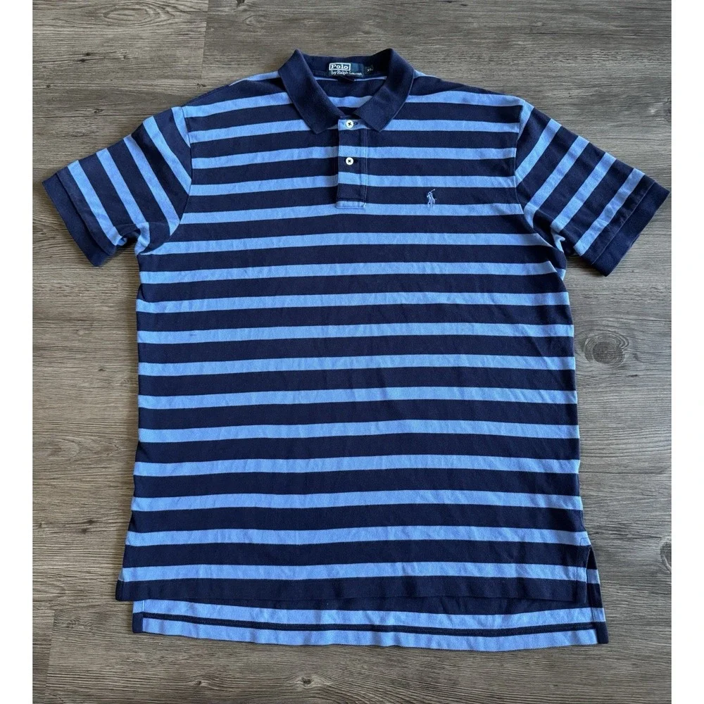 Polo Ralph Lauren Men's XL Striped Polo Shirt Blue Navy Short Sleeve Cotton